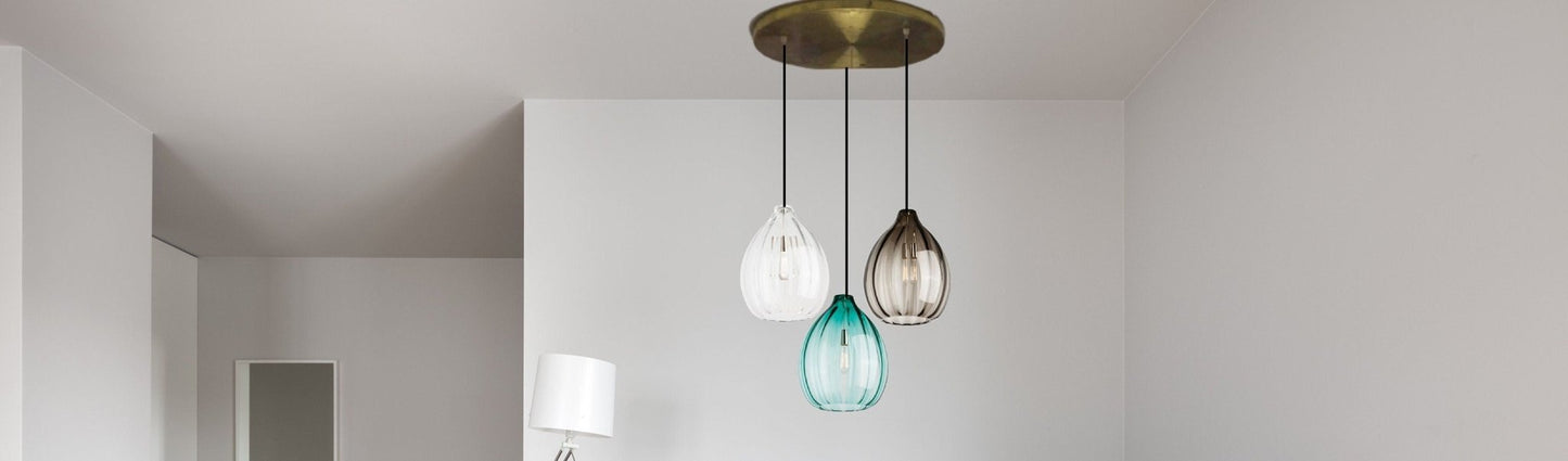 Set of Three Blown Glass Light Pendants for Living Room Decor - Les Trois Pyramides