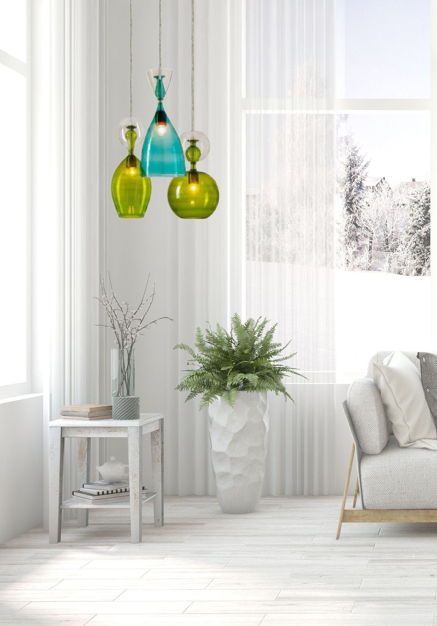 Set of Three Glass Pendant Lights - Les Trois Pyramides