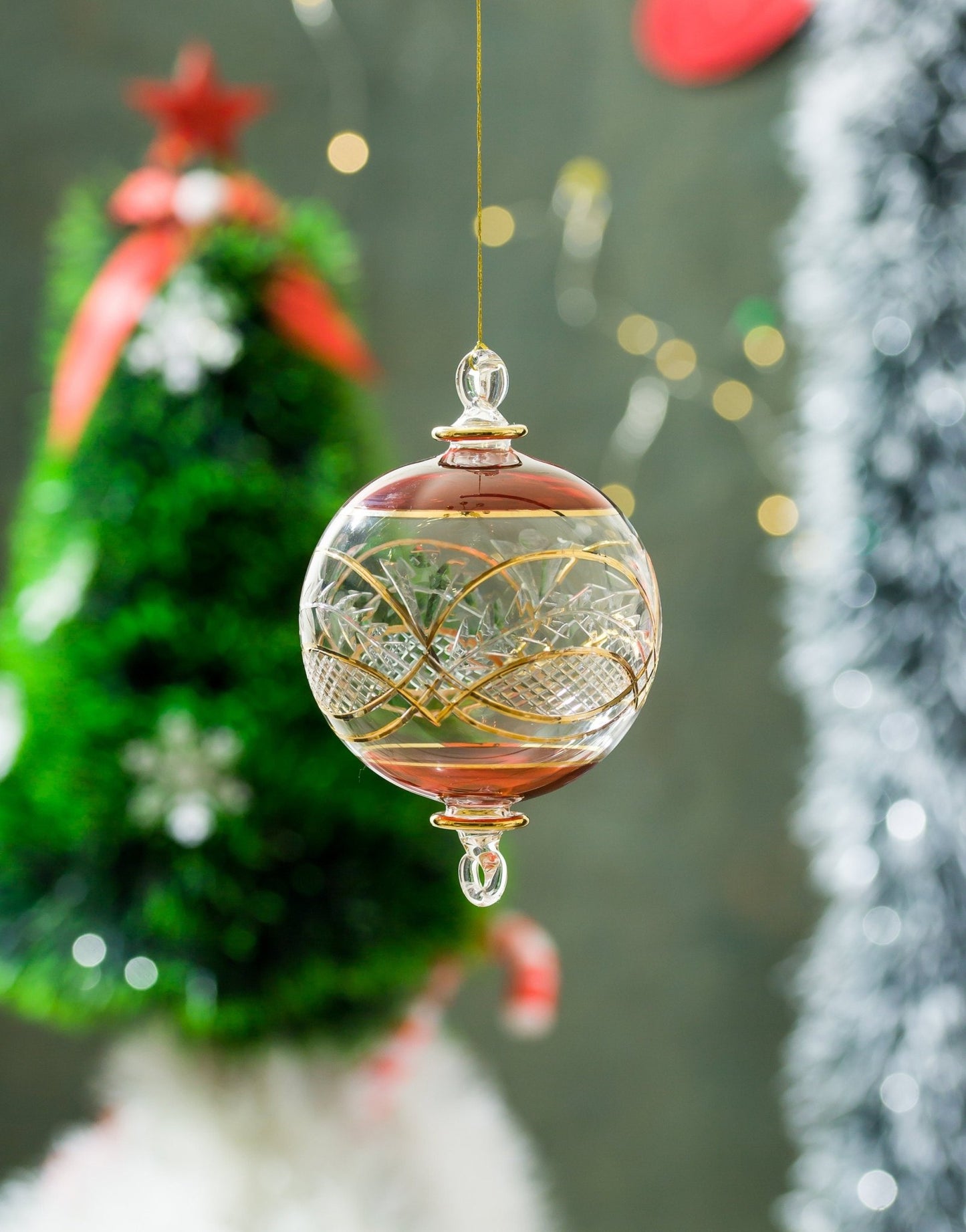 Set of Three Large Glass Tree Topper Ball Ornaments for Christmas Tree Decorations - Les Trois Pyramides