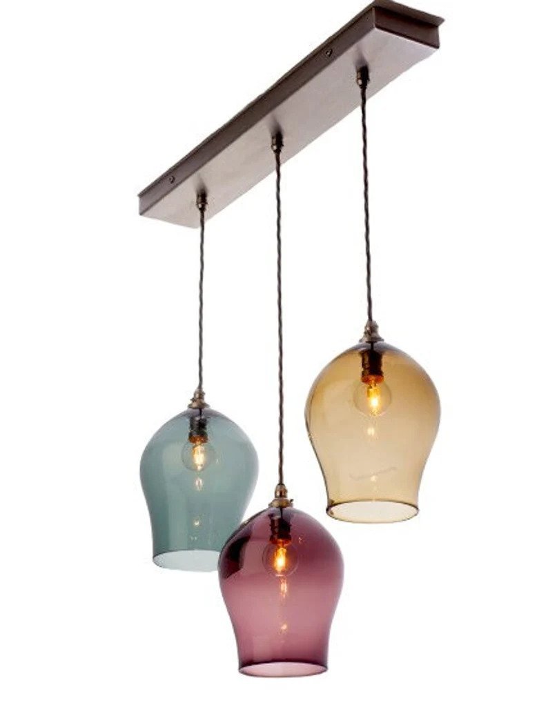 Set of Three Modern Pendants Light Plus Ceiling Bar - Les Trois Pyramides