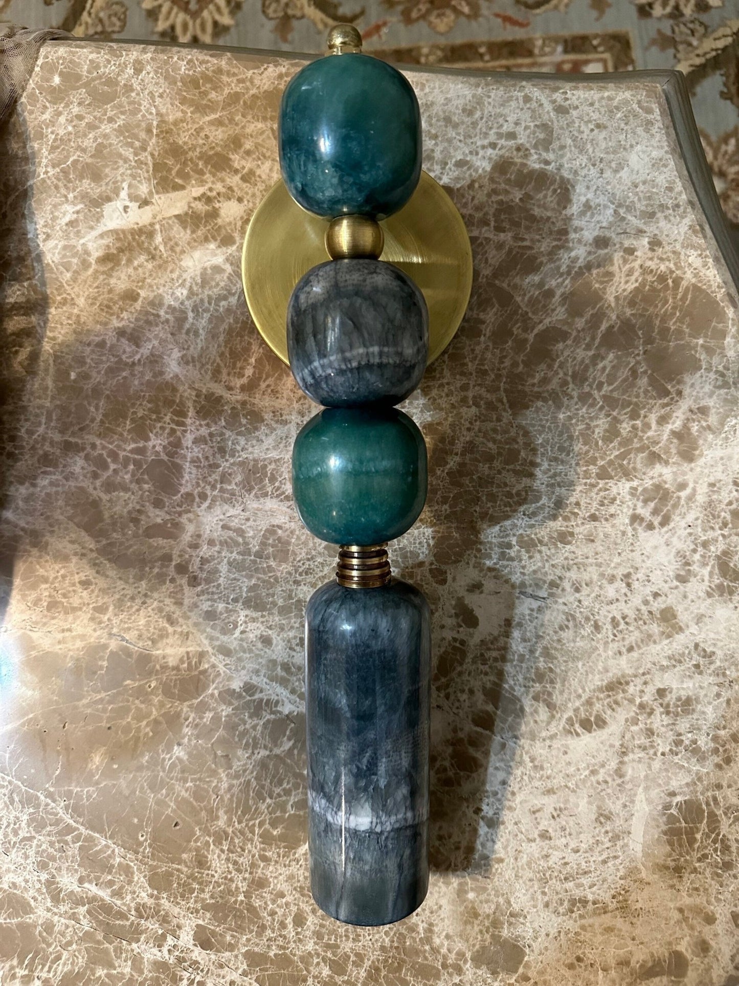 Handmade Brass finish sconce lighting with Marble Gemstones | Les Trois Pyramides