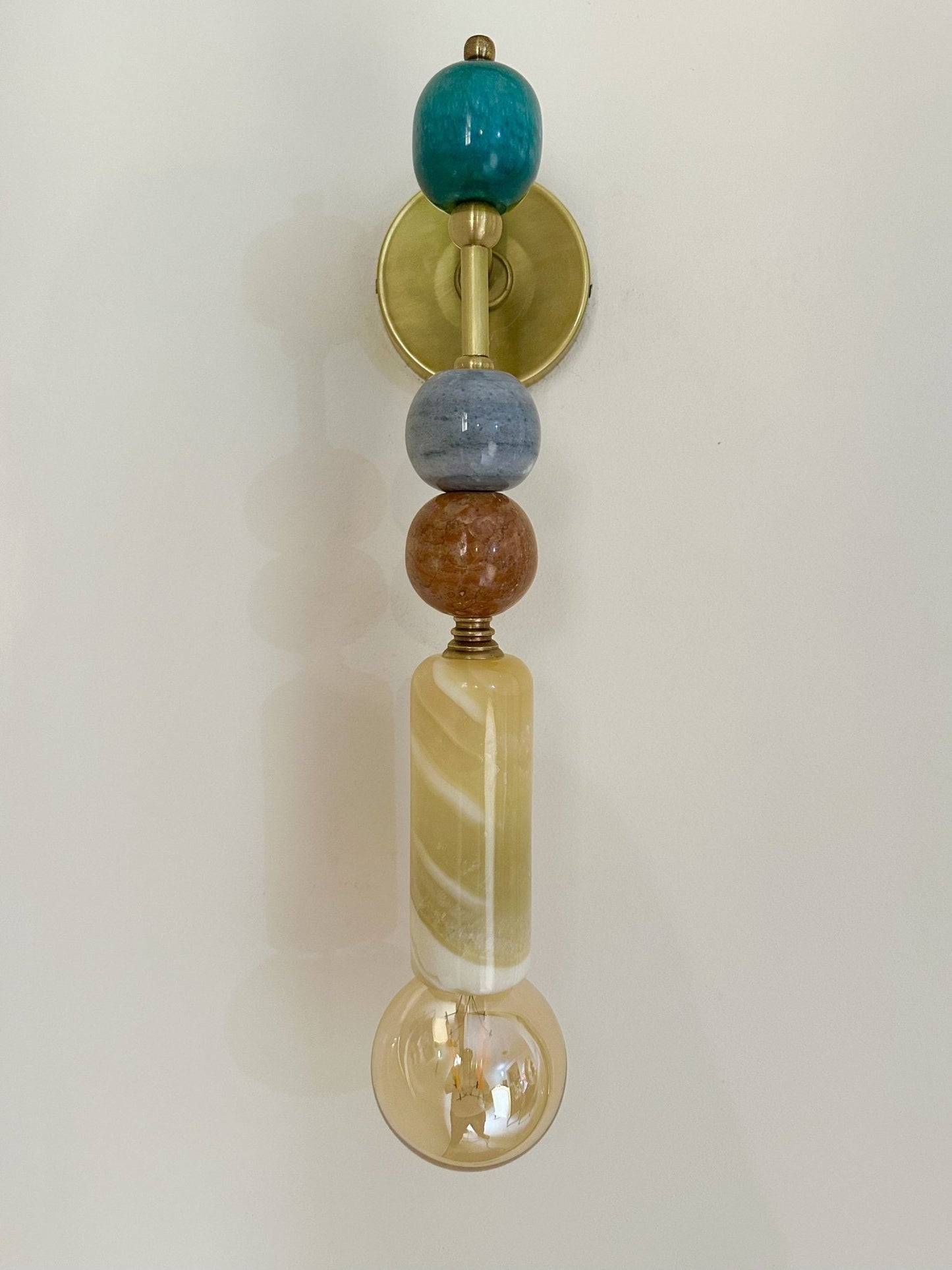 Set of Two Handmade Brass finish sconce lighting with Marble Gemstones