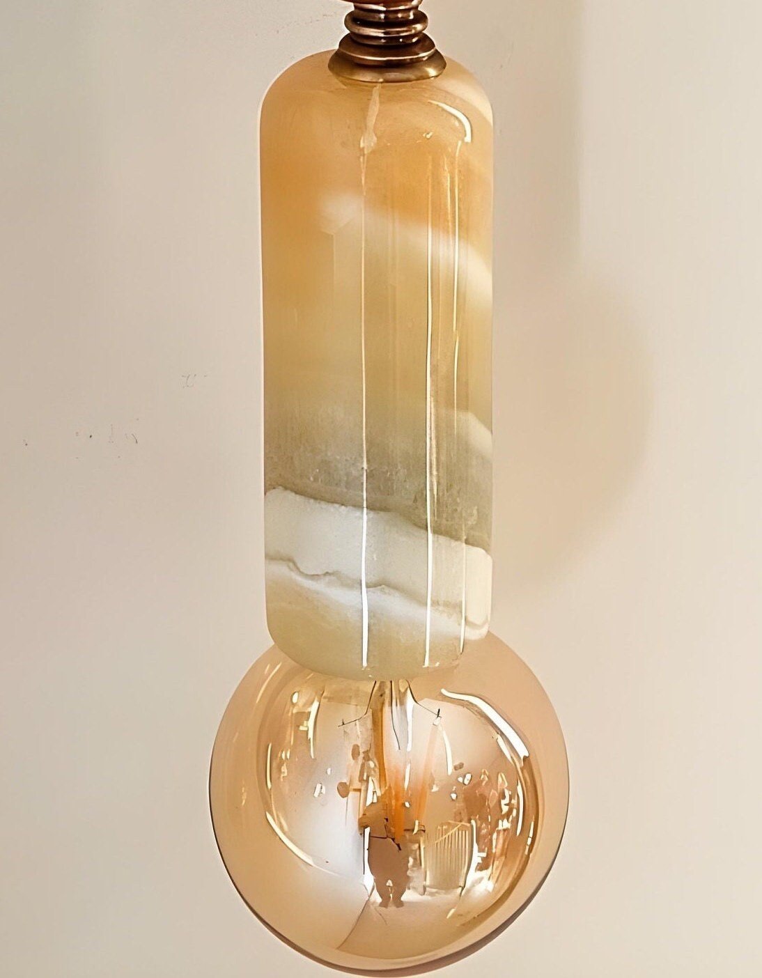 Set of Two Handmade Brass finish sconce lighting with Marble Gemstones