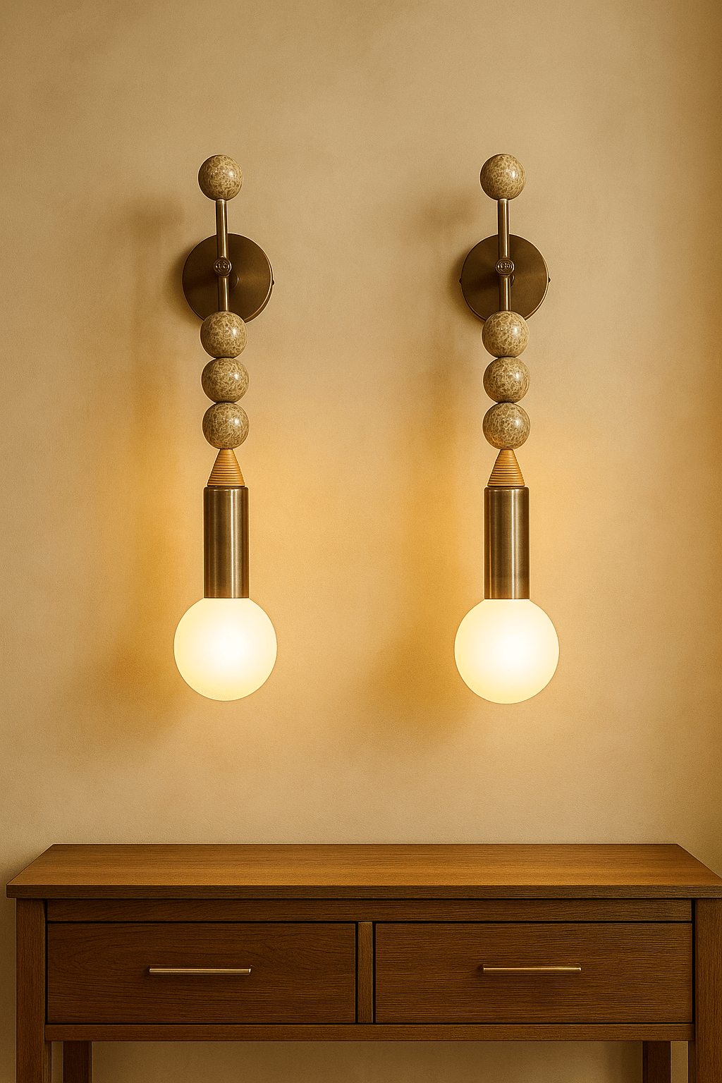 Set of Two Handmade Dark Bronze finish sconce lighting with Brown Marble Gemstones - Custom Design | Les Trois Pyramides