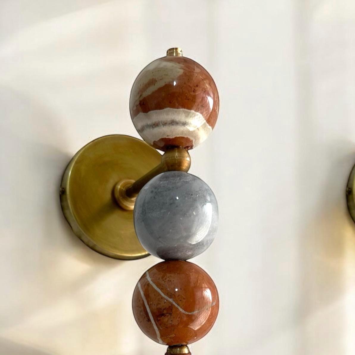 Set of Two Handmade Marble Wall Sconces - Brass & Natural Stone Wall Light