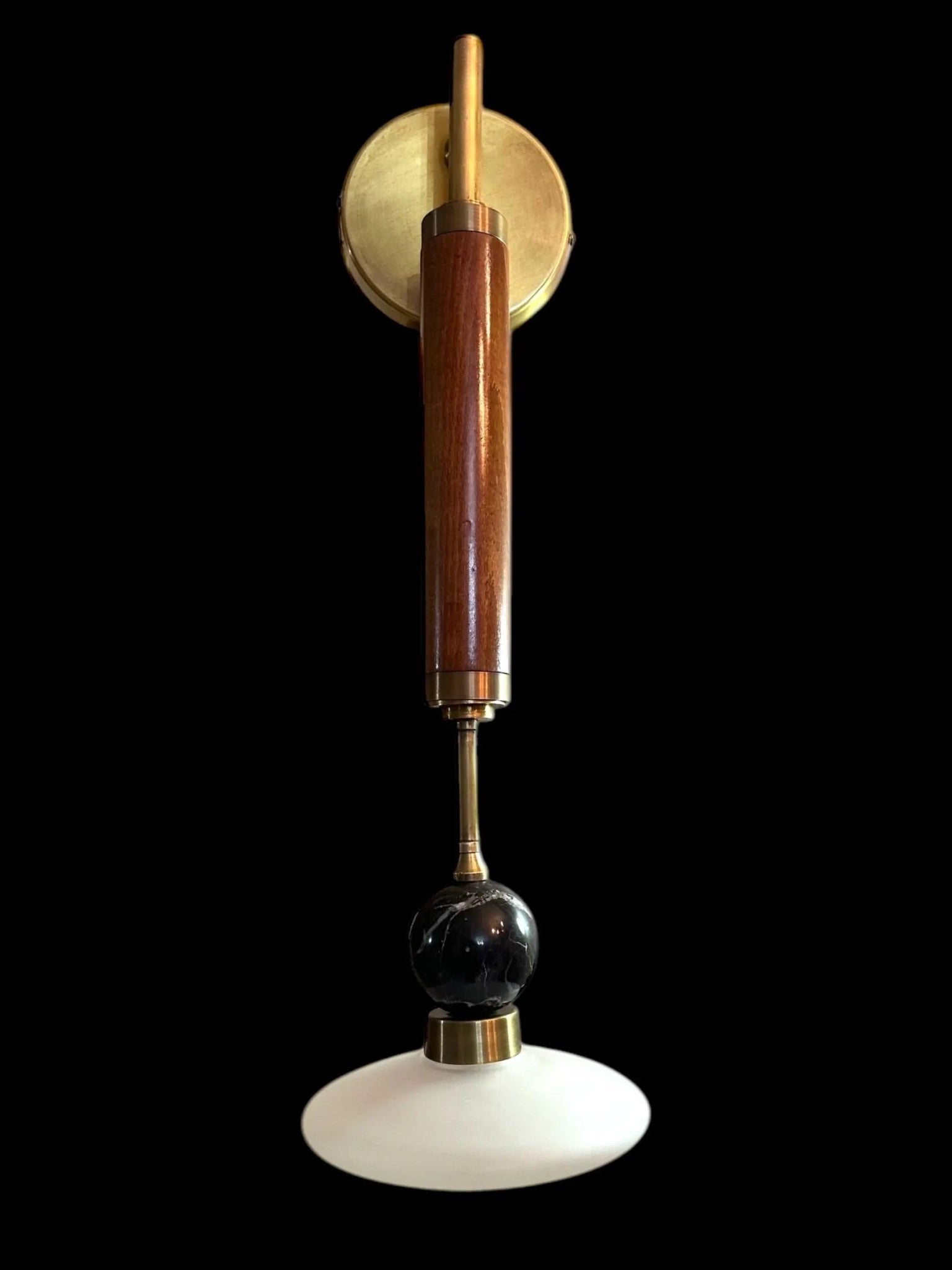 Set of Two Mid-Century Modern Wall Sconces – Brass & Wood Wall Lights | Les Trois Pyramides