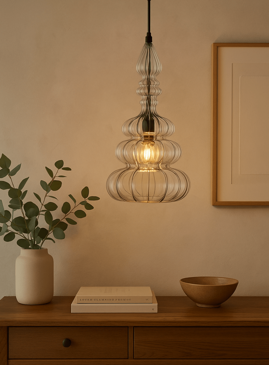 Clear Handmade Modern Light Pendant Blown Glass Light Fixtures Home & Office Decoration - Les Trois Pyramide