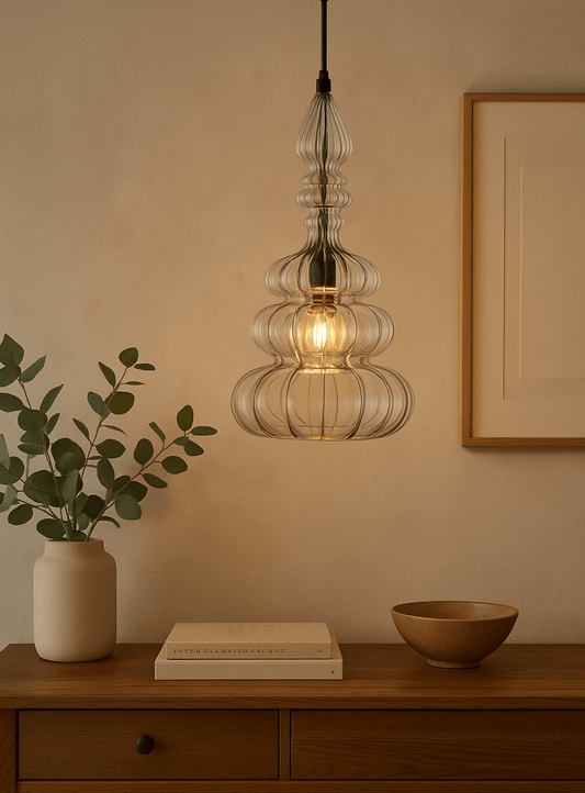 Clear Handmade Modern Light Pendant Blown Glass Light Fixtures Home & Office Decoration - Les Trois Pyramide