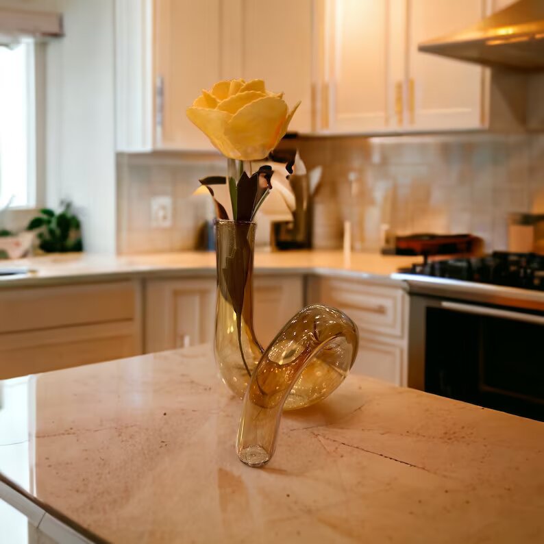 Snake Blown Glass Art Deco Vase - Les Trois Pyramides