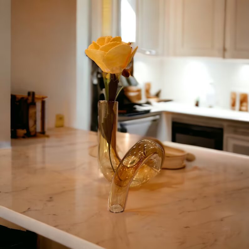 Snake Blown Glass Art Deco Vase - Les Trois Pyramides
