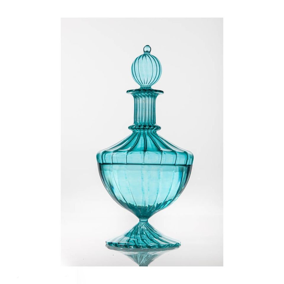 Turquoise Elegant Glass Decanter bottle | Les Trois Pyramides