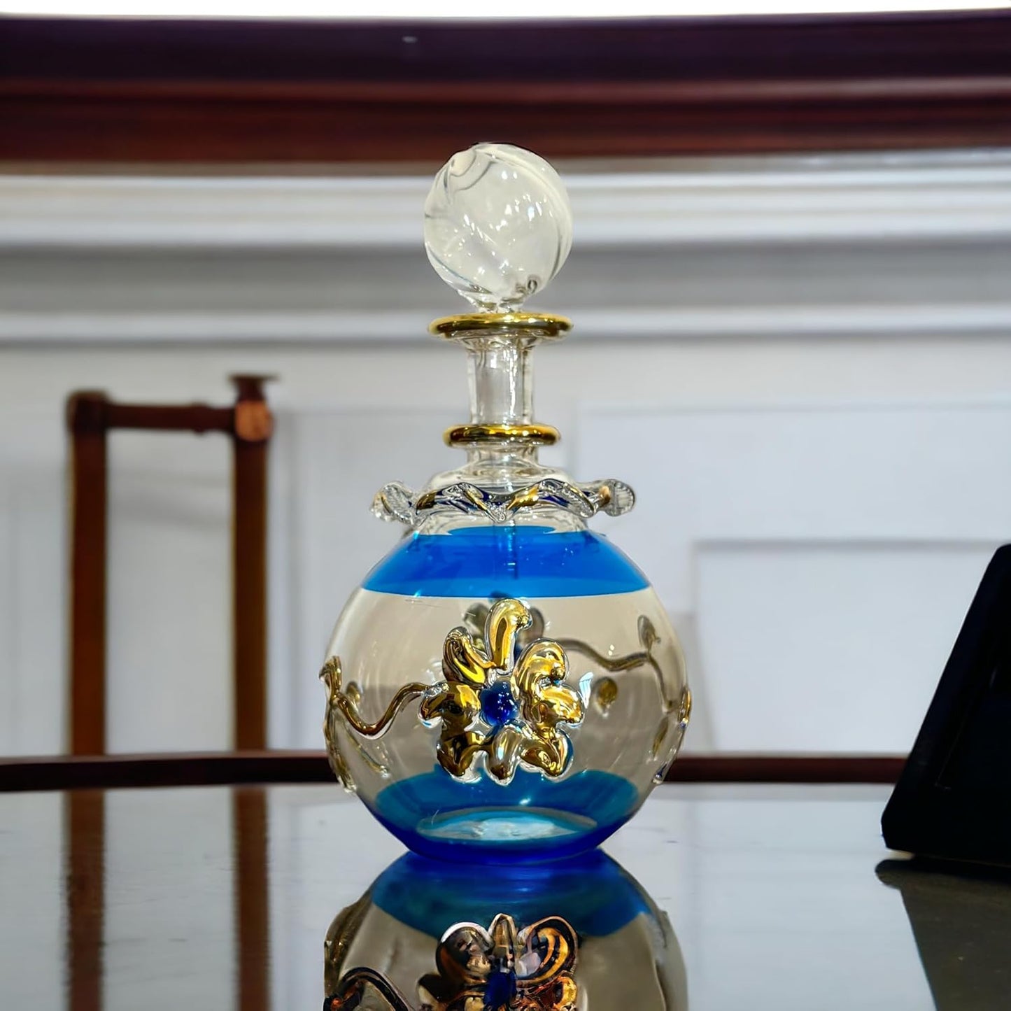 Turquoise Blown Glass perfume Bottle with 14K Gold | Les Trois Pyramides