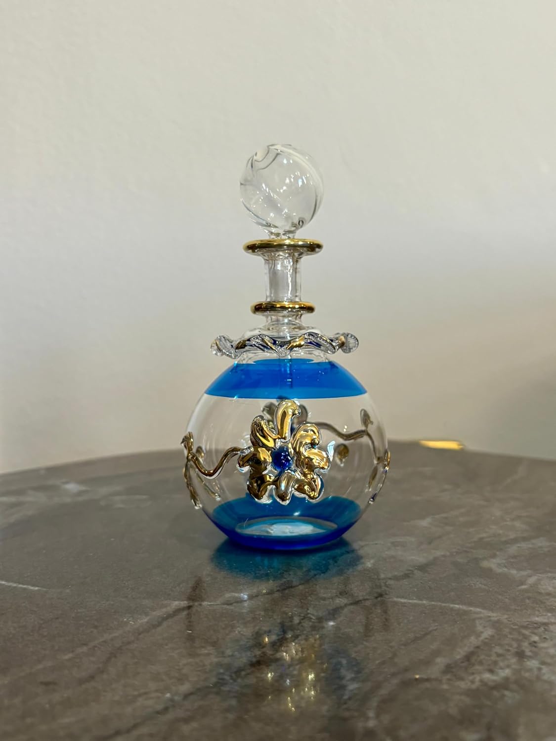 Turquoise Blown Glass perfume Bottle with 14K Gold | Les Trois Pyramides