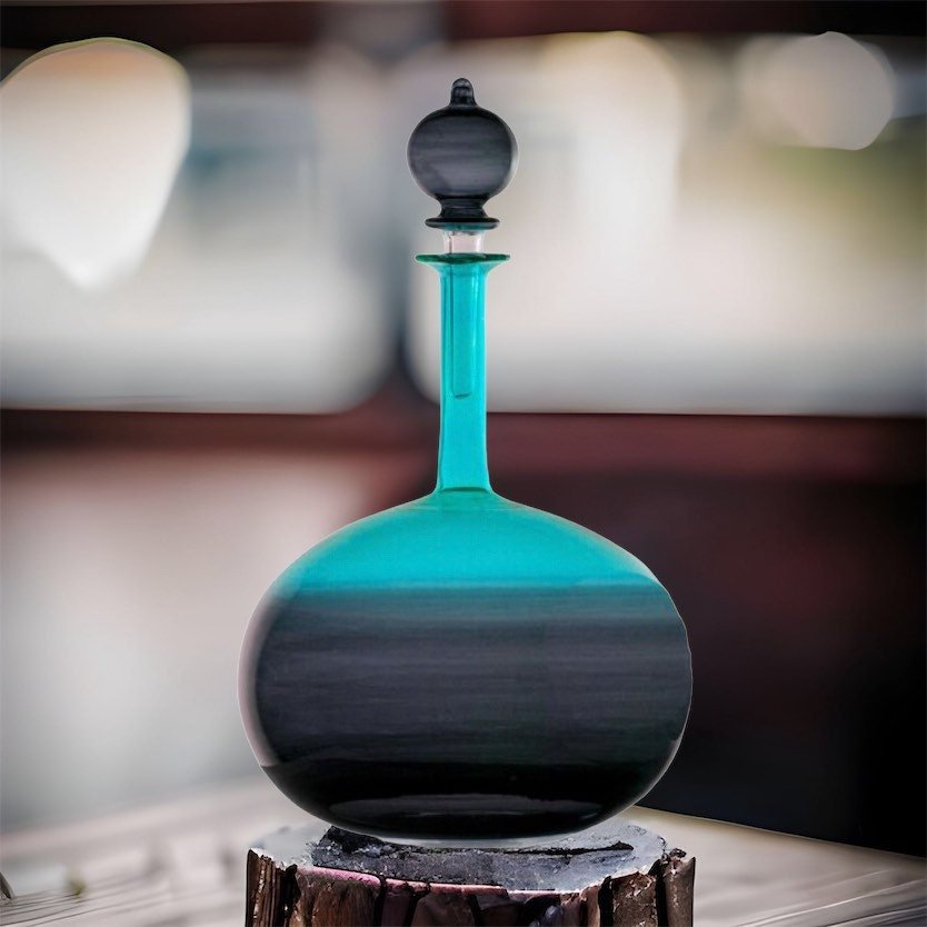 Unique Teal and Black Gradient Art Glass Decanter for Home Decor |  Les Trois Pyramides