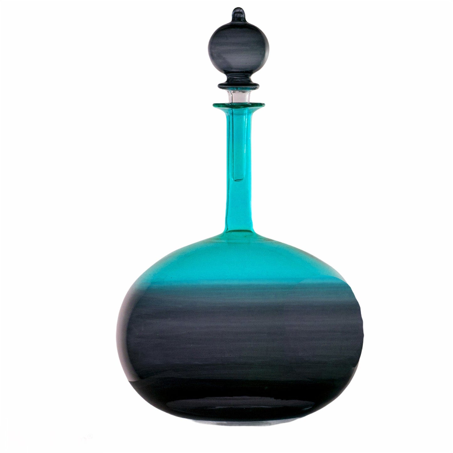 Unique Teal and Black Gradient Art Glass Decanter for Home Decor | Les Trois Pyramides