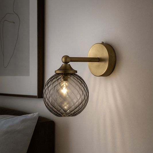 Blown Glass wall lamp Ripple and swirl smokey Grey - Les Trois Pyramides