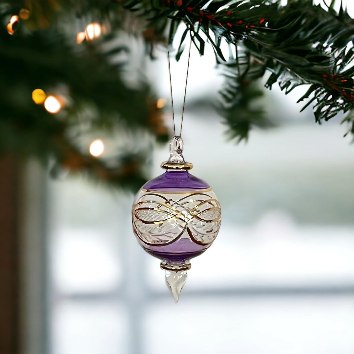 Violet Engraved Blown Glass Christmas Ornament - Les Trois Pyramides
