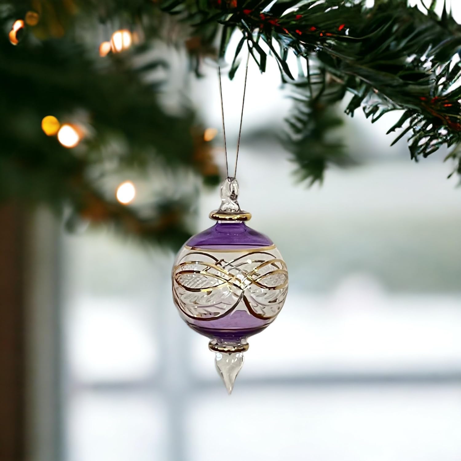 Violet Engraved Blown Glass Christmas Ornament - Les Trois Pyramides