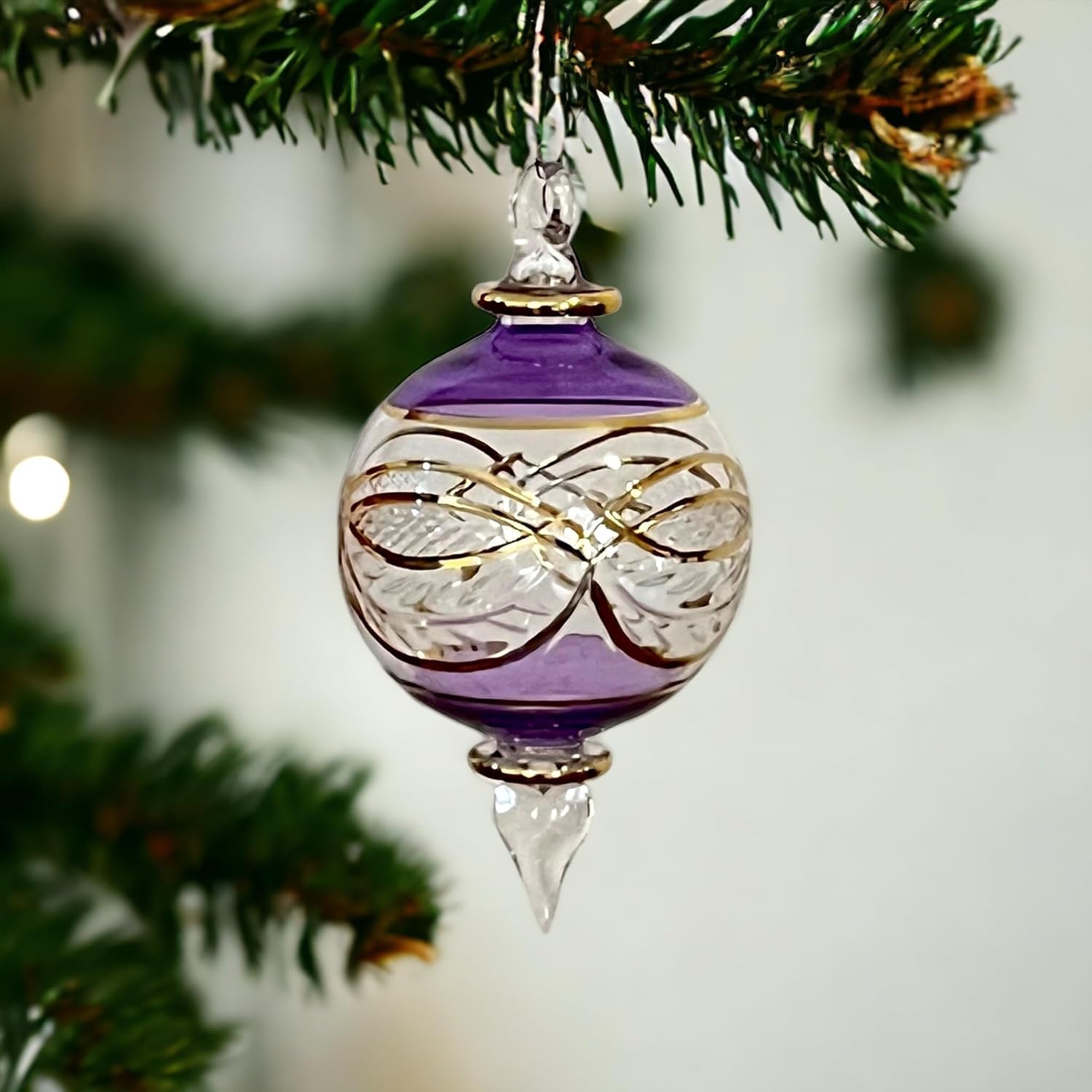 Violet Engraved Blown Glass Christmas Ornament - Les Trois Pyramides