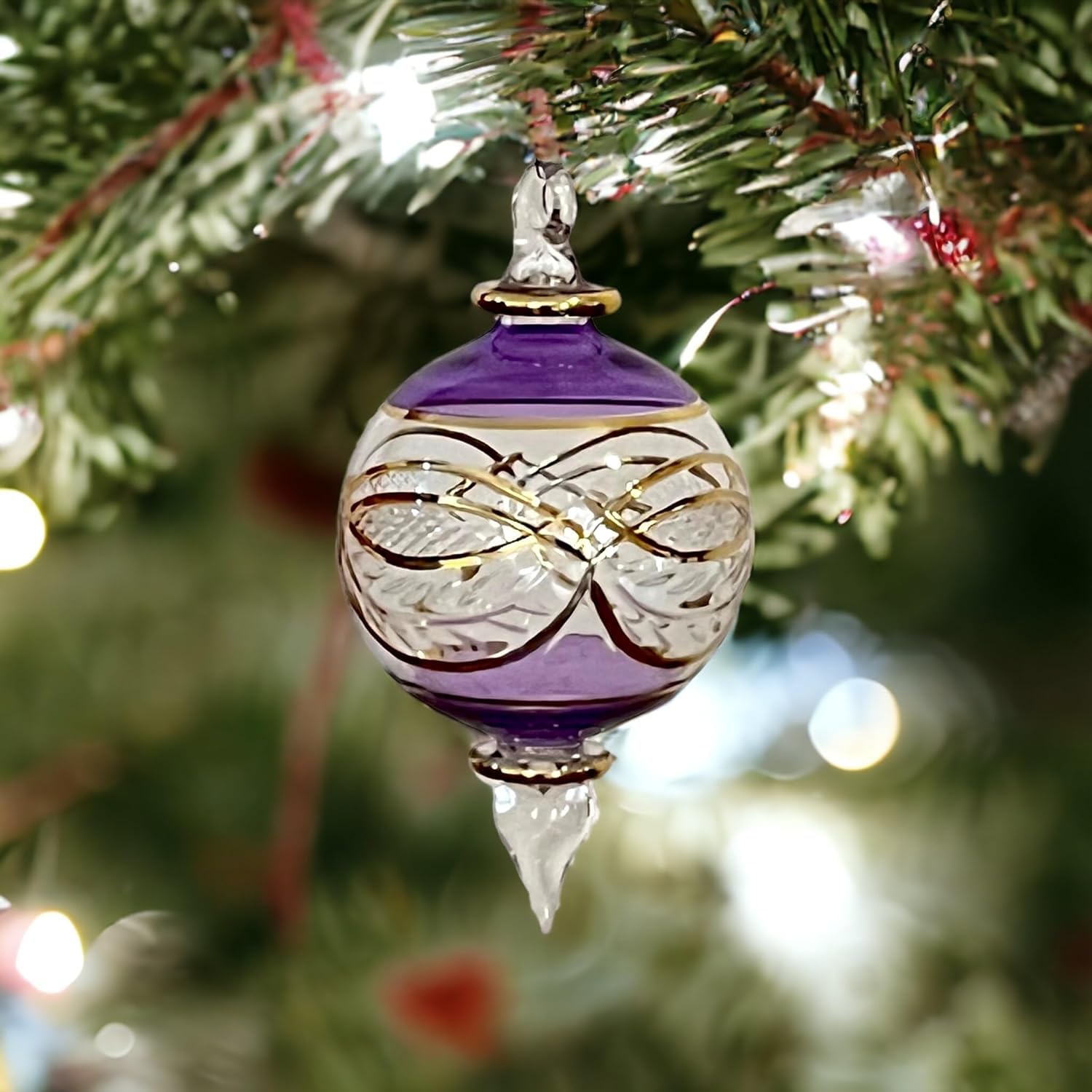 Violet Engraved Blown Glass Christmas Ornament - Les Trois Pyramides