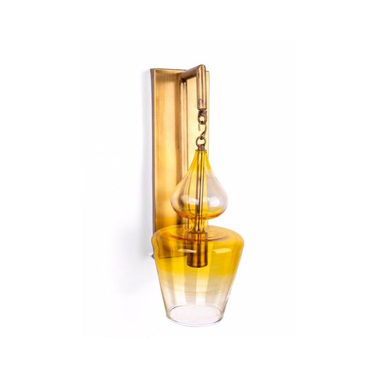 Yellow Hued Sconce Wall Light with Copper Frame | Les Trois Pyramides