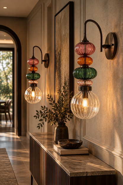 Multicolored Glass Wall Sconce - Hand Blown Ribbed Glass Wall Light