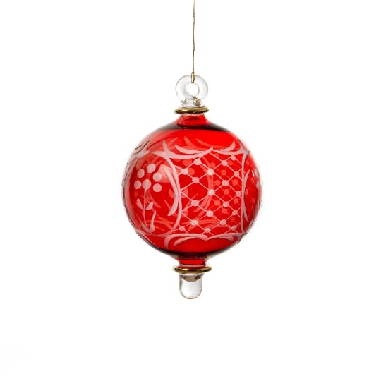 Engraved Red Glass Christmas Ornament - Les Trois Pyramide
