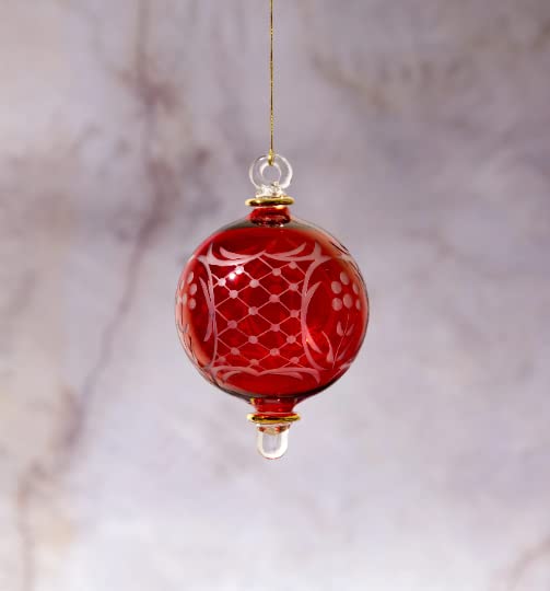 Engraved Red Glass Christmas Ornament - Les Trois Pyramide