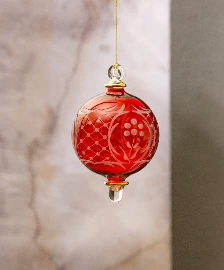Engraved Red Glass Christmas Ornament - Les Trois Pyramide