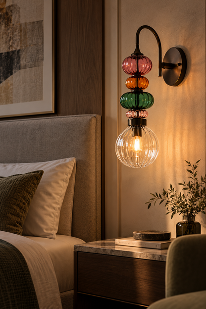 Multicolored Glass Wall Sconce - Hand Blown Ribbed Glass Wall Light