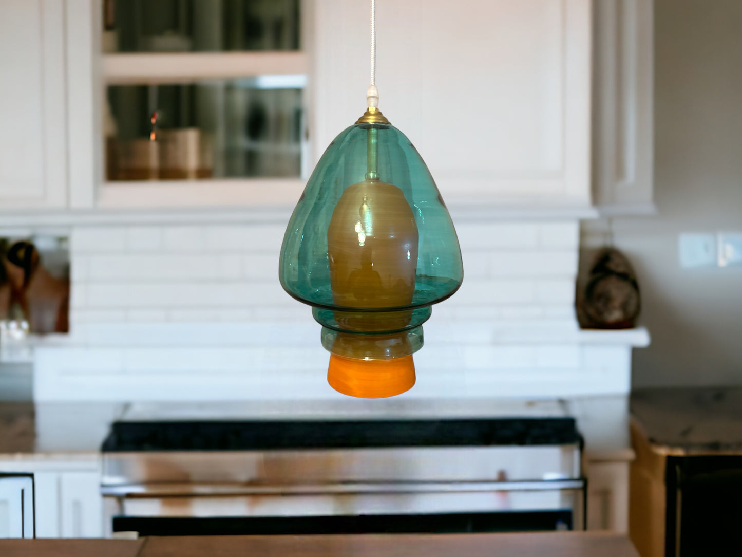 Blown Glass Pendant Light for Kitchen Decor - Les Trois Pyramides