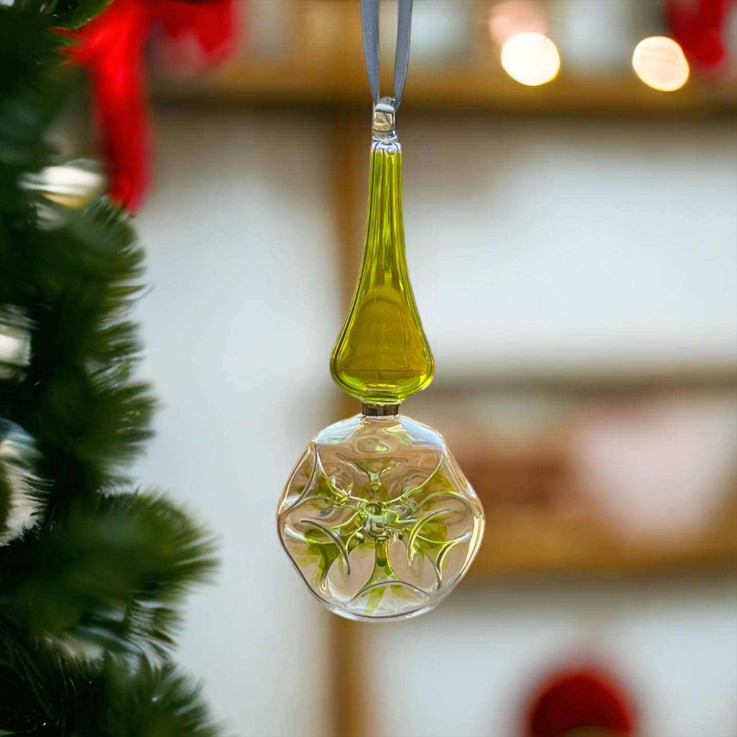 Double Layer Green Hand-Blown Glass Christmas Ornament for Xmas Decorations - Les Trois Pyramide