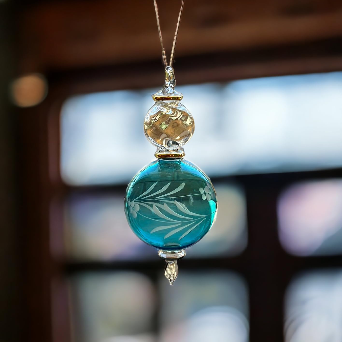 Hand-Blown Glass Christmas Ornament for Xmas Decorations Turquoise - Les Trois Pyramides