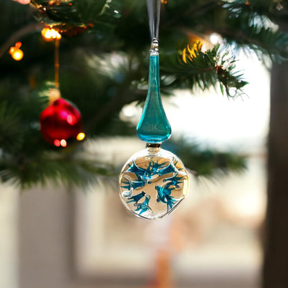 Double Layer Turquoise Hand-Blown Glass Christmas Ornament for Xmas Decorations - Les Trois PyramideDouble Layer Turquoise Hand-Blown Glass Christmas Ornament for Xmas Decorations - Les Trois Pyramides
