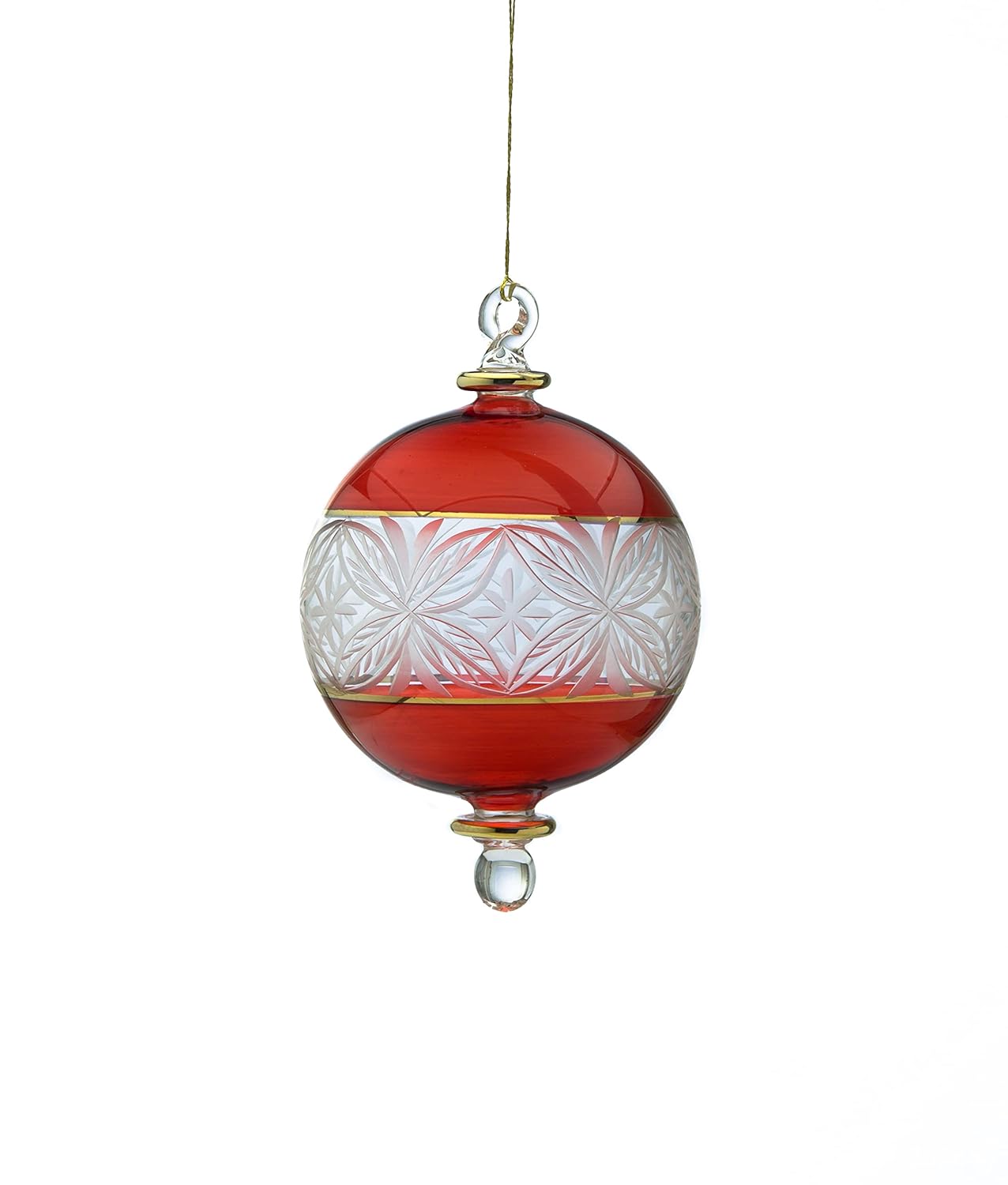 Red and Clear Engraved Glass Christmas Ornament for Christmas Tree Decorations - Les Trois Pyramides