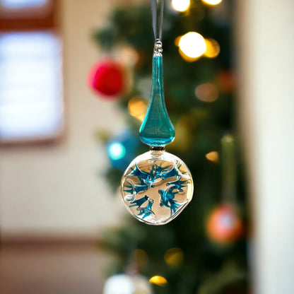 Double Layer Turquoise Hand-Blown Glass Christmas Ornament for Xmas Decorations - Les Trois Pyramides