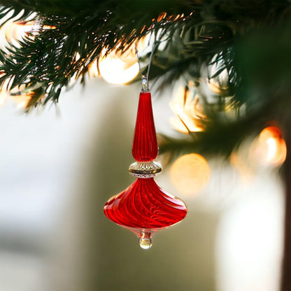 Red Ribbed Glass Christmas Ornament - Les Trois Pyramides