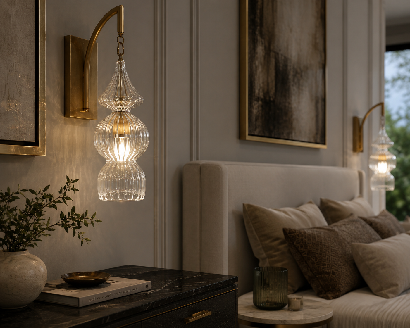Handcrafted Ribbed Glass Wall Sconce | Brass Bathroom & Hallway Light