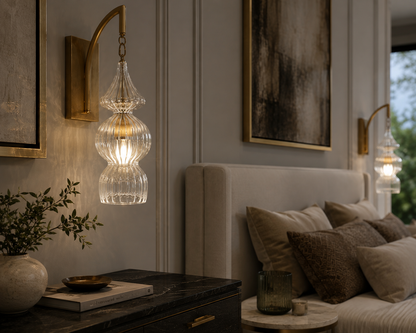 Handcrafted Ribbed Glass Wall Sconce | Brass Bathroom & Hallway Light