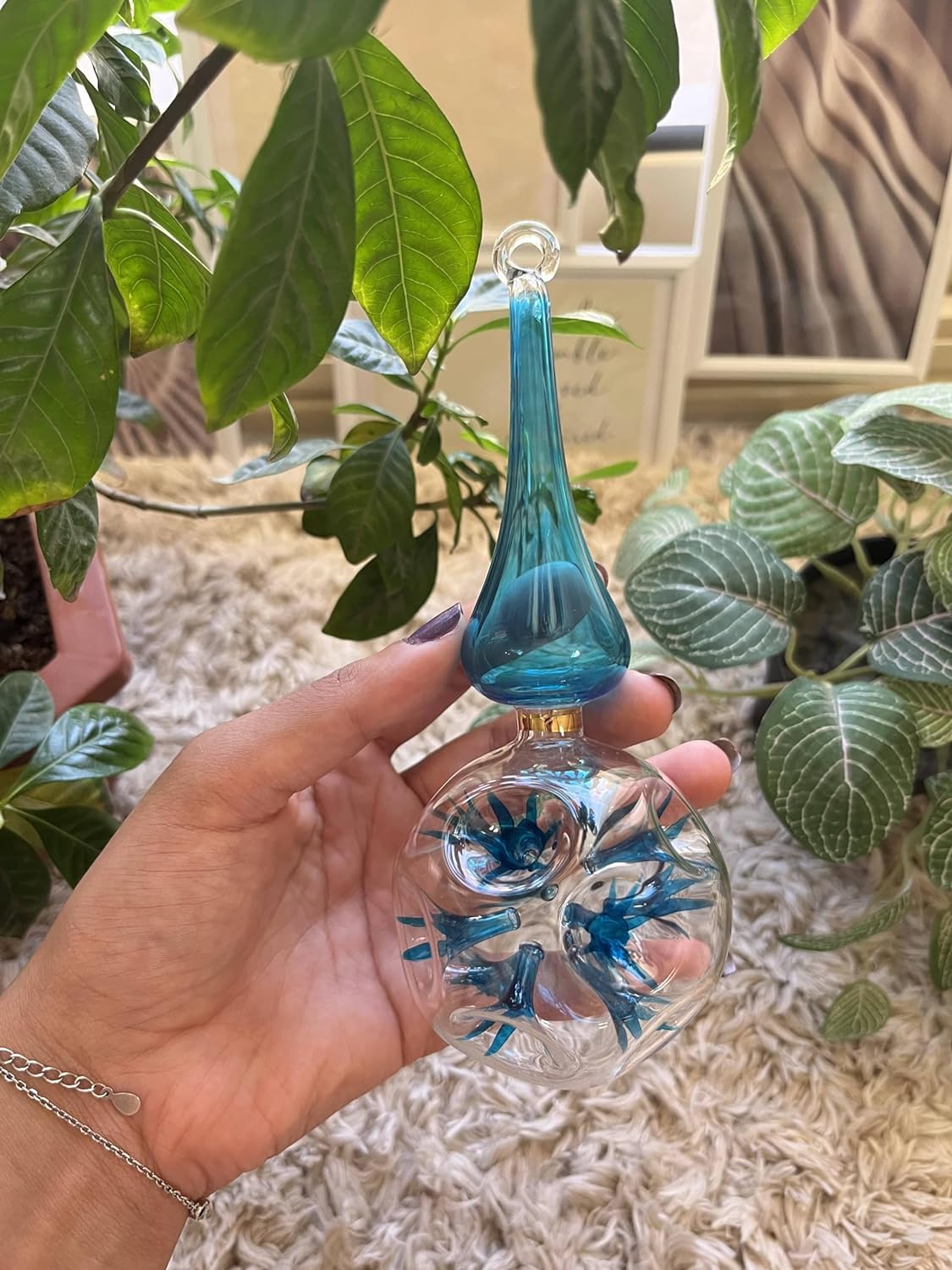 Double Layer Turquoise Hand-Blown Glass Christmas Ornament for Xmas Decorations - Les Trois PyramideDouble Layer Turquoise Hand-Blown Glass Christmas Ornament for Xmas Decorations - Les Trois Pyramides