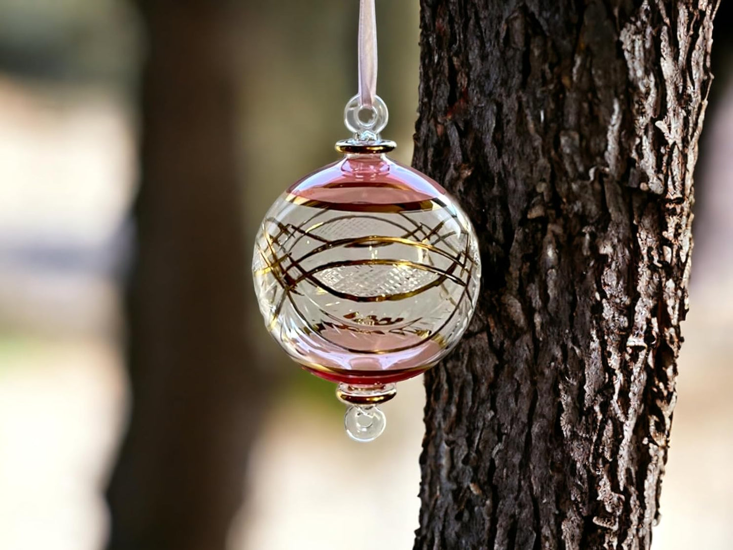 Engraved Pink and Clear Glass Christmas Ornament for Christmas Tree Decorations - Les Trois Pyramides