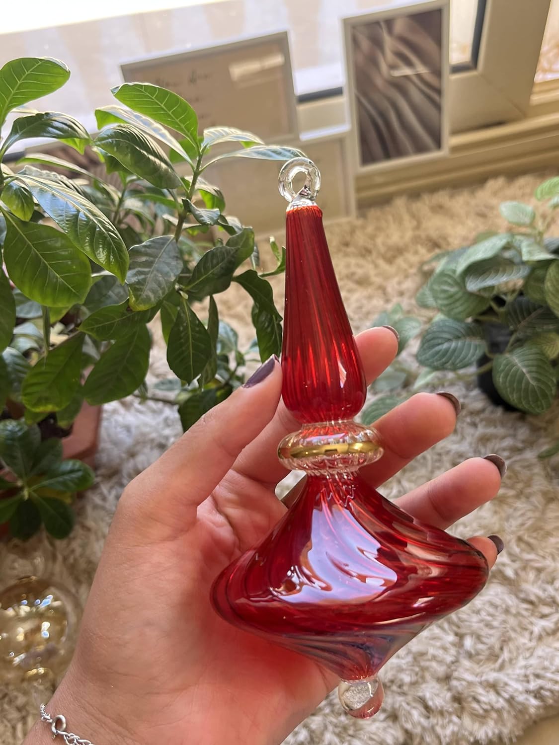 Red Ribbed Glass Christmas Ornament - Les Trois Pyramides