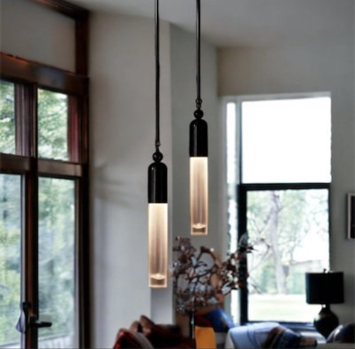Modern Copper + Frosted Glass Light Pendant Modern Style - Les Trois Pyramides 