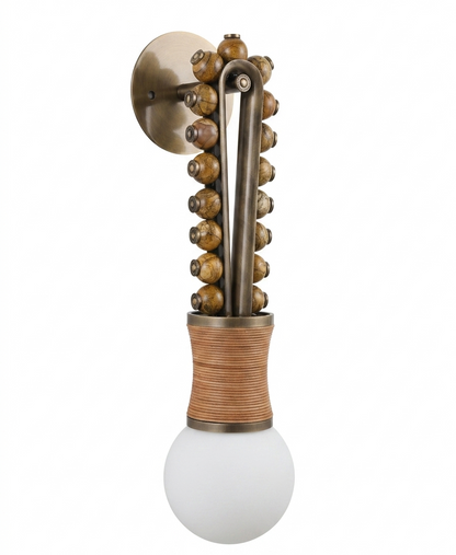 Artisan Wall Sconce in Vintage Bronze with Natural Jasper Stone & Leather Details