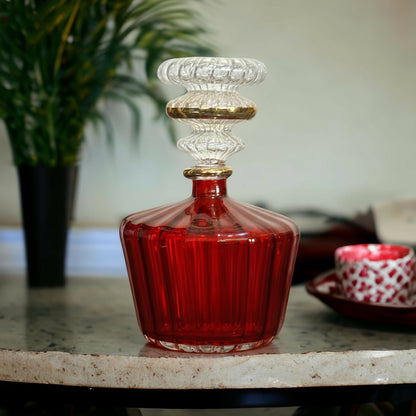 Red Ribbed Blown Glass perfume Bottle with 14K Gold | Les Trois Pyramides