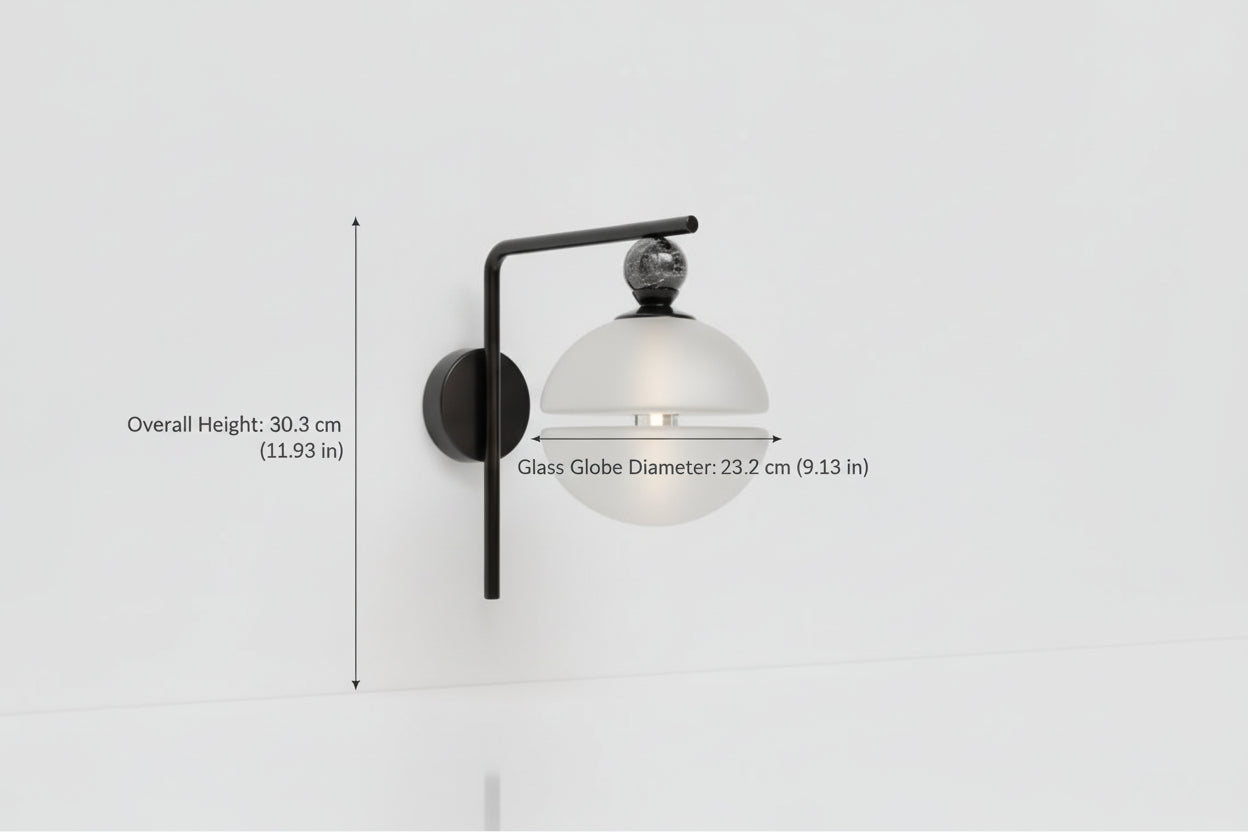 Frosted Glass Wall Light with Marble Accent – Modern Bathroom and Vanity Sconce