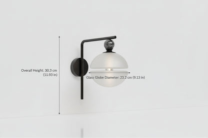 Frosted Glass Wall Light with Marble Accent – Modern Bathroom and Vanity Sconce