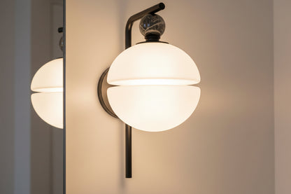 Frosted Glass Wall Light with Marble Accent – Modern Bathroom and Vanity Sconce