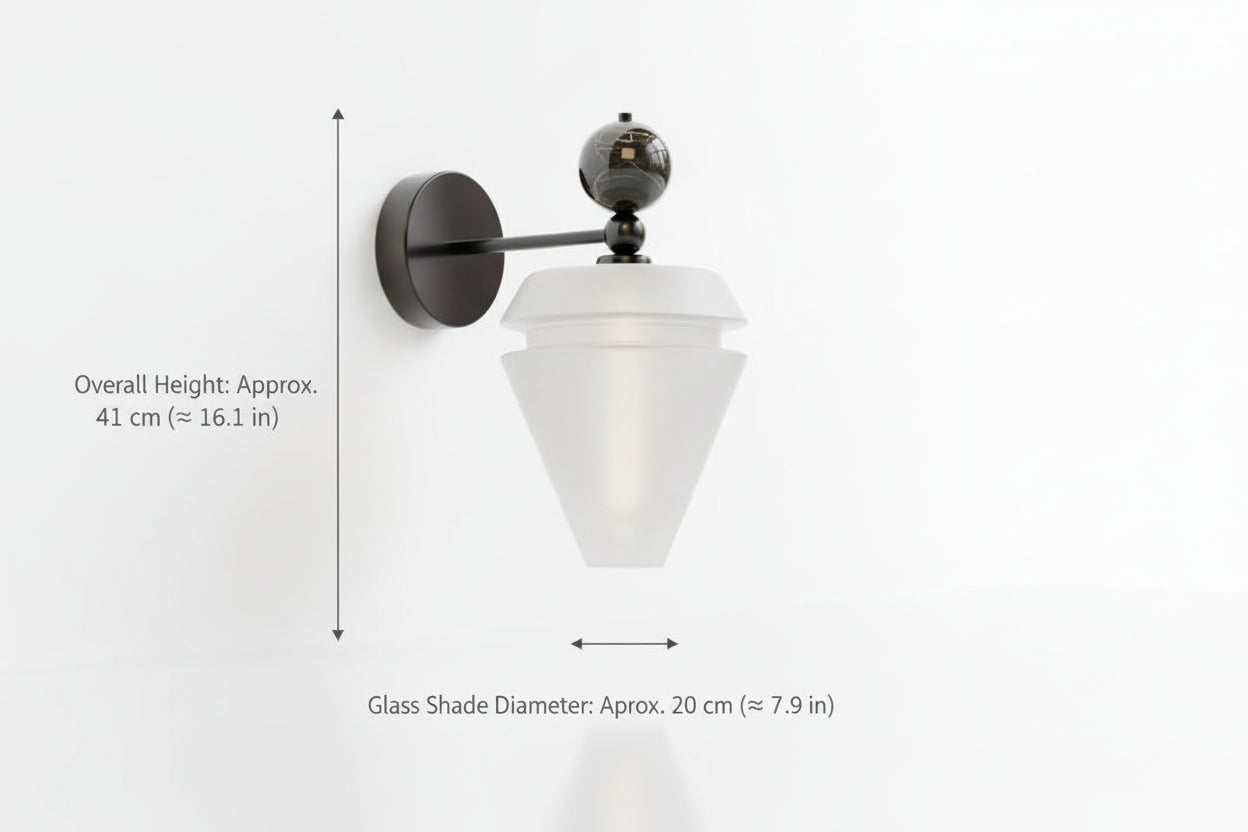 Modern Frosted Glass Wall Sconce with Black Arm – Handmade Contemporary Lighting