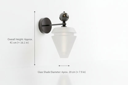 Modern Frosted Glass Wall Sconce with Black Arm – Handmade Contemporary Lighting